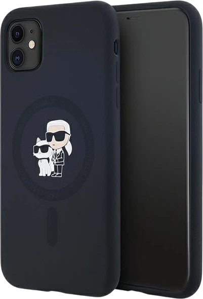 Etui plecki Karl Lagerfeld Silicone Karl & Choupette Ring MagSafe do iPhone 11 / Xr Black (3666339253943) - obraz 1