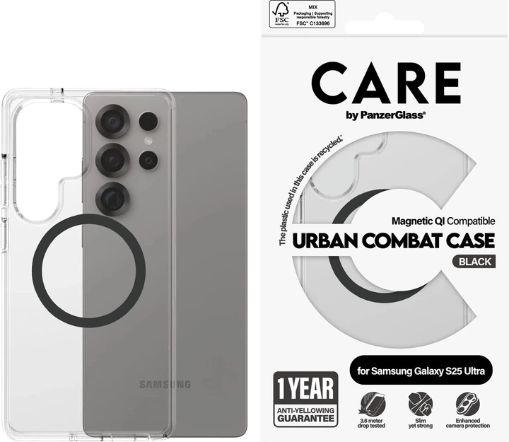 Панель CARE by Panzer Glass Flagship Case Urban Combat Case Transparent w. Black Qi для Samsung Galaxy S25 Ultra Transparent-Black (CRRFUBQG38488) - зображення 3
