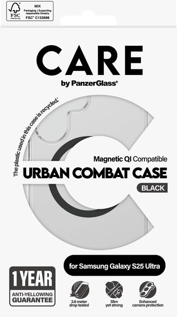Панель CARE by Panzer Glass Flagship Case Urban Combat Case Transparent w. Black Qi для Samsung Galaxy S25 Ultra Transparent-Black (CRRFUBQG38488) - зображення 4