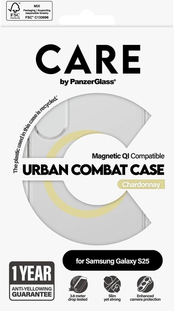 Etui plecki CARE by Panzer Glass Flagship Case Urban Combat Case Transparent w. Chardonnay Qi do Samsung Galaxy S25 Transparent-Yellow (CRRFUOCG38388) - obraz 4