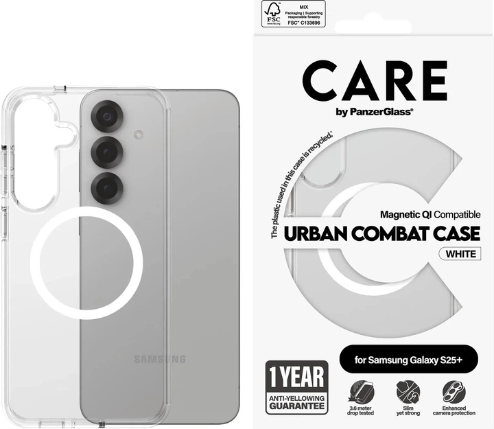 Панель CARE by Panzer Glass Flagship Case Urban Combat Case Transparent w. White Qi для Samsung Galaxy S25 Plus Transparent-White (CRRFUWQG37942) - зображення 3