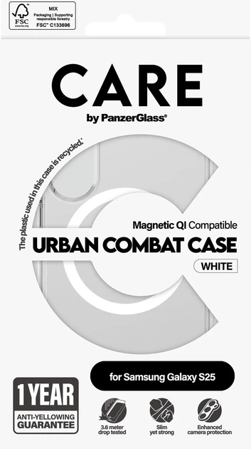 Панель CARE by Panzer Glass Flagship Case Urban Combat Case Transparent w. White Qi для Samsung Galaxy S25 Transparent-White (CRRFUWQG38388) - зображення 4
