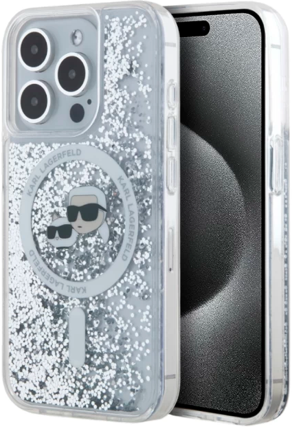 Панель Karl Lagerfeld Liquid Glitter Karl&Choupette Head Magsafe do Apple iPhone 15 Pro Max Transparent (KLHMP15XLGKCSGH) - зображення 1
