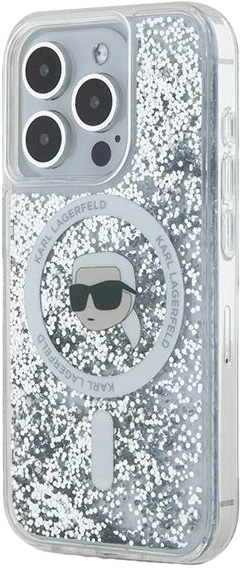Etui Karl Lagerfeld Liquid Glitter Karl Head Magsafe do Apple iPhone 15 Pro Max Transparent (KLHMP15XLGKISGH) - obraz 2