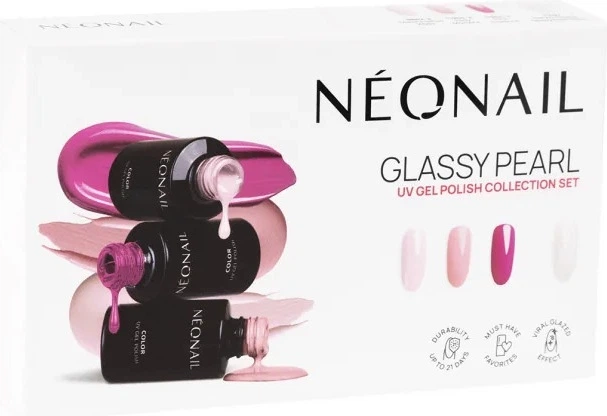 Zestaw lakierów hybrydowych do paznokci Neonail Glassy Pearl Pink Essence 3 ml + Rosy Moment 3 ml + Marshmallow Vibes 3 ml + Pyłek do paznokci Glassy Pearl Effect 1 szt (5904553697401) - obraz 2