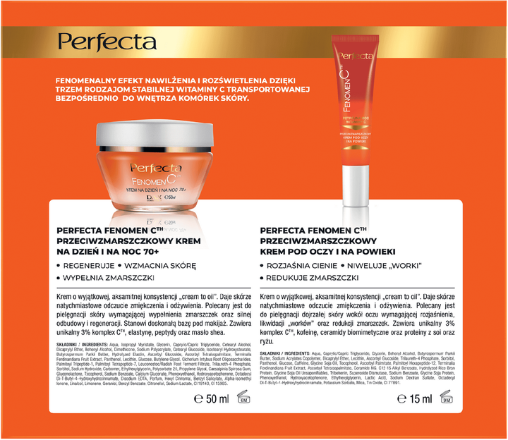 Набір для догляду за обличчям Perfecta Fenomen C 70+ Крем денний та нічний від зморшок 50 мл + Крем для шкіри навколо очей від зморшок 15 мл (5900525089724) - зображення 2