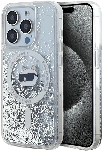 Etui Karl Lagerfeld Liquid Glitter Choupette Head Magsafe do Apple iPhone 15 Pro Max Transparent (KLHMP15XLGCHSGH) - obraz 1