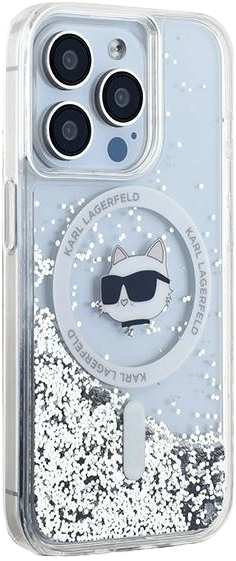 Etui Karl Lagerfeld Liquid Glitter Choupette Head Magsafe do Apple iPhone 15 Pro Max Transparent (KLHMP15XLGCHSGH) - obraz 3