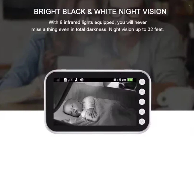 Відеоняня Baby Monitor ABM100, монітор 4.3", поворотна камера 360°, двосторонній аудіозв’язок, нічне бачення - Фото 4 Відеоняня Baby Monitor ABM100, монітор 4.3", поворотна камера 360°, двосторонній аудіозв’язок, нічне бачення - зображення 4