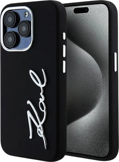 Etui plecki Karl Lagerfeld Silicone Metal Script Logo do Apple iPhone 15 Pro Black (3666339253363) - obraz 1
