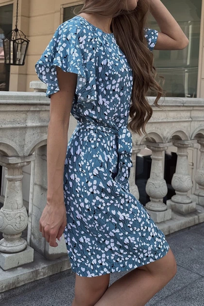 Жіноча сукня зі штапелю в квіти LadyLike 44 Бірюзовий (ll2100018178383) - Фото 2 Жіноча сукня зі штапелю в квіти LadyLike 44 Бірюзовий (ll2100018178383) - изображение 2