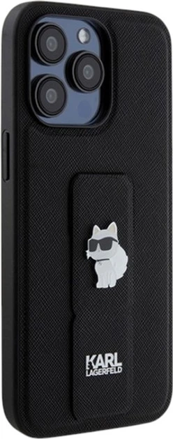 Etui Karl Lagerfeld Gripstand Saffiano Choupette Pin do Apple iPhone 13 Pro Max Black (KLHCP13XGSACHPK) - obraz 4