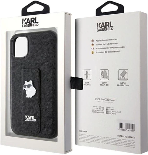Etui Karl Lagerfeld Gripstand Saffiano Choupette Pin do Apple iPhone 15/14/13 Black (KLHCP15SGSACHPK) - obraz 8