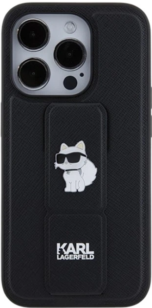 Etui Karl Lagerfeld Gripstand Saffiano Choupette Pin do Apple iPhone 15 Pro Black (KLHCP15LGSACHPK) - obraz 4