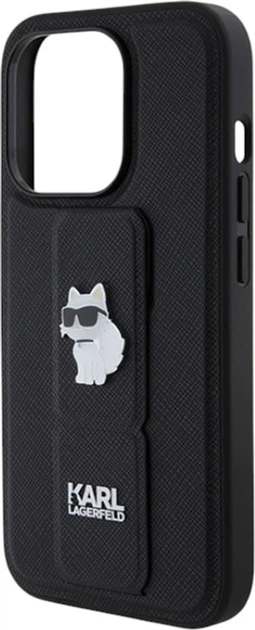 Etui Karl Lagerfeld Gripstand Saffiano Choupette Pin do Apple iPhone 15 Pro Black (KLHCP15LGSACHPK) - obraz 7