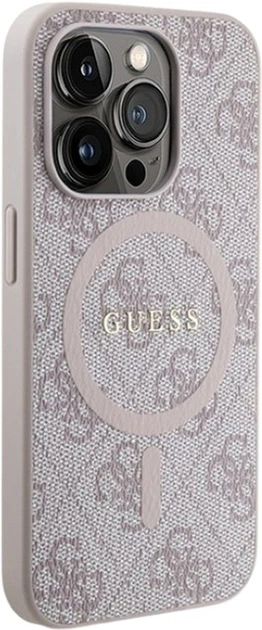 Панель Guess 4G Collection Leather Metal Logo MagSafe для Apple iPhone 15 Pro Max Pink (GUHMP15XG4GFRP) - зображення 4