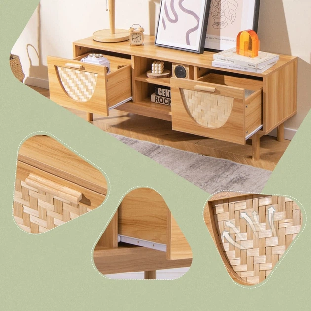 TV-тумба с бамбуковыми ящиками, 120×35×45,5 см, цвет: натуральный Costway - изображение 5