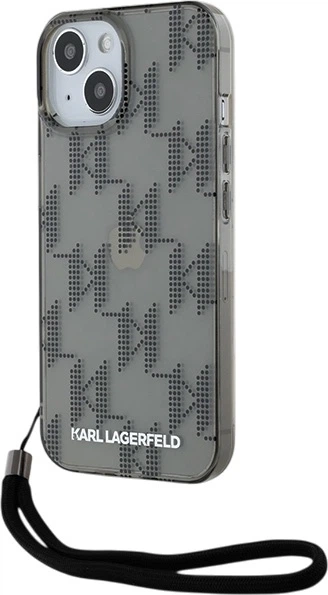 Etui plecki Karl Lagerfeld IML Mono KL Pattern & Cord do Apple iPhone 15 / 14 / 13 Silver (3666339258245) - obraz 1