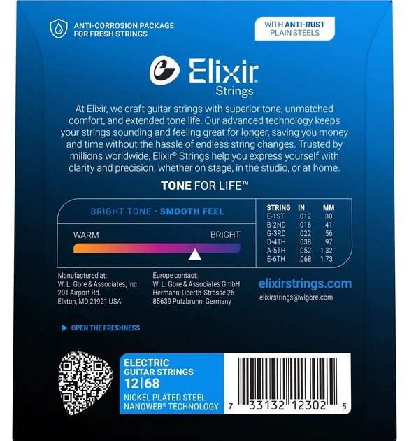 Струни для електрогітари Elixir 12302 Nanoweb Nickel Plated Steel Baritone 12/68 - зображення 3