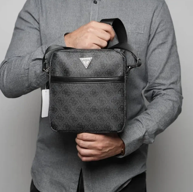 Мужская сумка-мессенджер через плечо Guess Smart Mini серый. - изображение 5