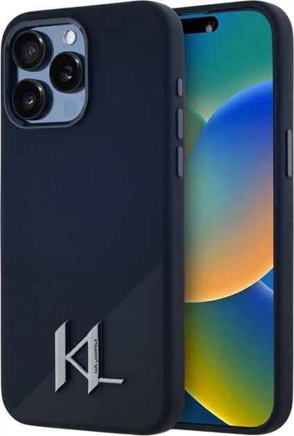 Панель Karl Lagerfeld Silicone Shadow Metal Initial MagSafe для Apple iPhone 15 Pro Max Black (3666339252953) - зображення 1