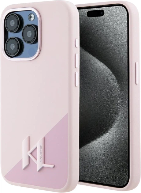 Панель Karl Lagerfeld Silicone Shadow Metal Initial MagSafe для Apple iPhone 15 Pro Max Pink (3666339253097) - зображення 1