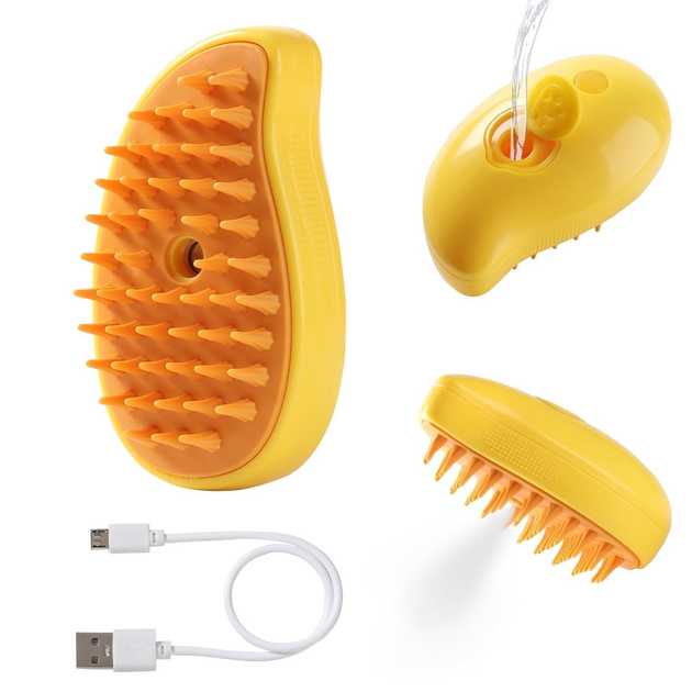 Щетка для котов и собак Cat Steam Brush 3 в 1 12х6.5 см Желтый/Оранжевый паровая - изображение 2