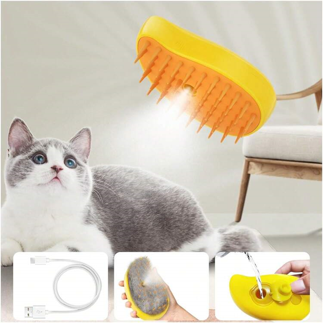 Щетка для котов и собак Cat Steam Brush 3 в 1 12х6.5 см Желтый/Оранжевый паровая - изображение 3