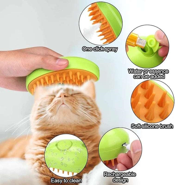 Щітка для котів та собак Cat Steam Brush 3 в 1 12х6.5 см Салатовий/Помаранчевий парова - зображення 5