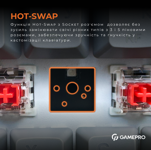 Клавіатура бездротова GamePro MK130G Pro Outemu Red Switch Hot-Swap 60% RGB USB/Wireless/Bluetooth - Фото 13 Клавіатура бездротова GamePro MK130G Pro Outemu Red Switch Hot-Swap 60% RGB USB/Wireless/Bluetooth - зображення 13