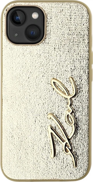 Etui plecki Karl Lagerfeld Wrinkled Metal Signature do Apple iPhone 15 Golden (3666339255442) - obraz 3