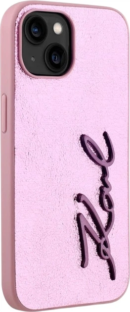 Etui plecki Karl Lagerfeld Wrinkled Metal Signature do Apple iPhone 15 Pink (3666339255589) - obraz 4