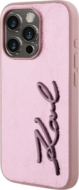 Etui plecki Karl Lagerfeld Wrinkled Metal Signature do Apple iPhone 15 Pro Pink (3666339255602) - obraz 2