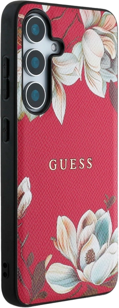 Etui Guess Grained Printed Flower Pattern MagSafe do Samsung Galaxy S25 Fucsia (3666339448899) - obraz 4