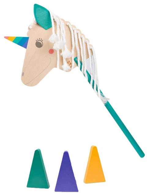 Drewniana zabawka na patyku BS Toys Jednorożec + 3 kolorowe stożki (4690701) (8717775445302) - obraz 2