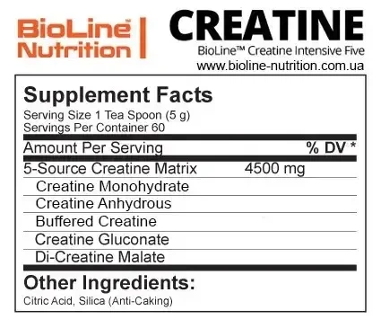 Креатин для роста и укрепления мышц тела Intensive Five BioLIne Nutrition 0,3 кг / банка Мохито - изображение 2