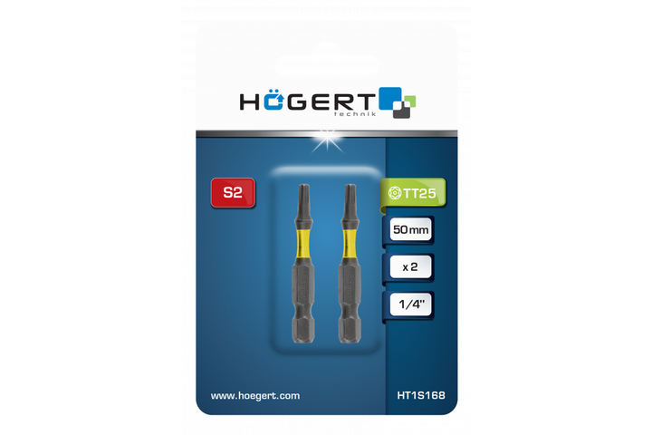 Длинные биты ударопрочные T25 50 мм сталь S2 Hogert для шуруповерта (HT1S168) - Фото 2 Длинные биты ударопрочные T25 50 мм сталь S2 Hogert для шуруповерта (HT1S168) - изображение 2