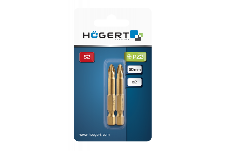 Длинные биты PZ2 50 мм Hogert нитрид титана сталь S2 2 шт (HT1S395) - Фото 2 Длинные биты PZ2 50 мм Hogert нитрид титана сталь S2 2 шт (HT1S395) - изображение 2