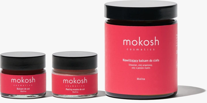 Zestaw kosmetyków do pielęgnacji ciała Mokosh Amorek Usta do Pocałunków Balsam do ust 15 ml + Peeling do ust 15 ml + Balsam nawilżający 180 ml (5902729031103) - obraz 2
