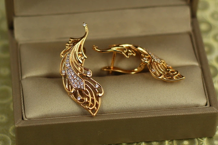 Серьги Xuping Jewelry Пава 3,6 см золотистые - Фото 3 Серьги Xuping Jewelry Пава 3,6 см золотистые - изображение 3