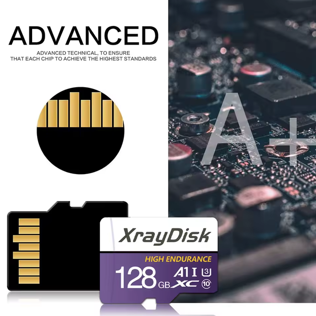 Карта памяти TF microSDXC XrayDisk High Endurance A1 U3 128GB с адаптером - Фото 6 Карта памяти TF microSDXC XrayDisk High Endurance A1 U3 128GB с адаптером - изображение 6