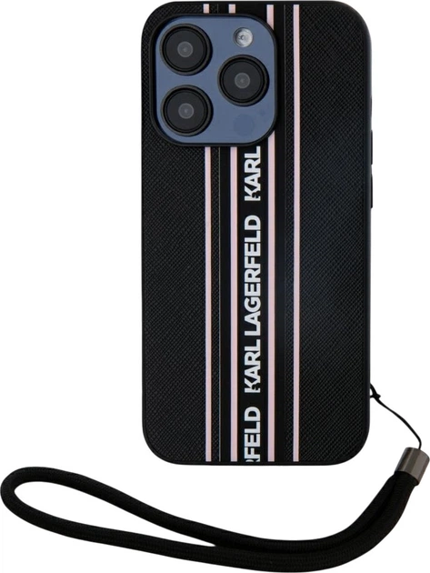 Панель Karl Lagerfeld Saffiano Athleisure Stripes Cord для Apple iPhone 15 Pro Max Black/Pink (3666339254773) - зображення 1