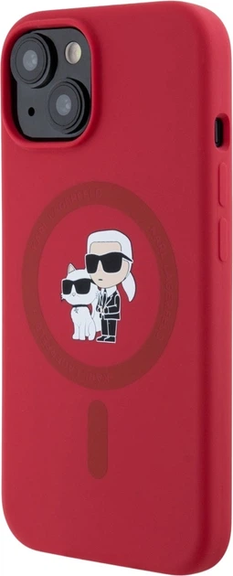 Etui plecki Karl Lagerfeld Silicone Karl&Choupette Heads Ring MagSafe do Apple iPhone 15 Red (3666339318734) - obraz 2