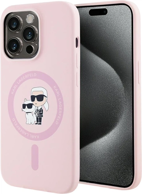 Панель Karl Lagerfeld Silicone Karl&Choupette MagSafe для Apple iPhone 14 Pro Max Pink (3666339254452) - зображення 1