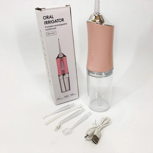 Ирригатор для чистки зубов и полости рта Oral Irrigator с аккумулятором и сменными насадками. Цвет: розовый - изображение 5