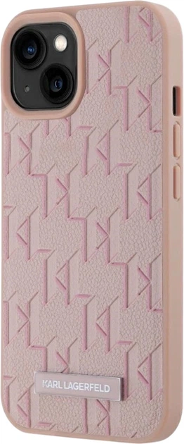 Etui plecki Karl Lagerfeld Leather Monogram Metal Logo MagSafe do Apple iPhone 15 Pink (3666339253905) - obraz 2