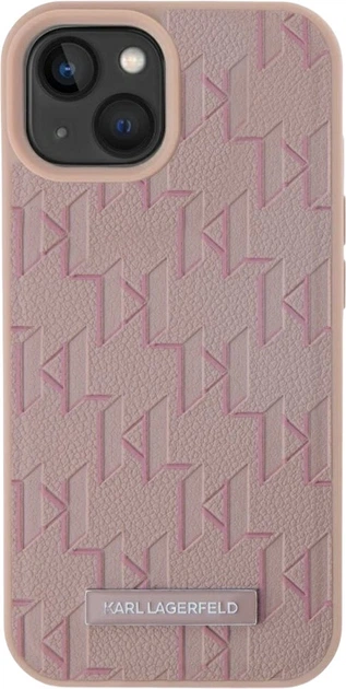 Etui plecki Karl Lagerfeld Leather Monogram Metal Logo MagSafe do Apple iPhone 15 Pink (3666339253905) - obraz 3