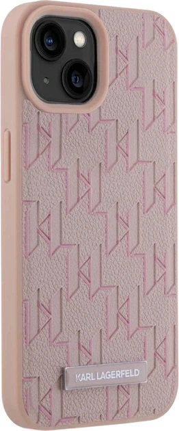 Etui plecki Karl Lagerfeld Leather Monogram Metal Logo MagSafe do Apple iPhone 15 Pink (3666339253905) - obraz 4