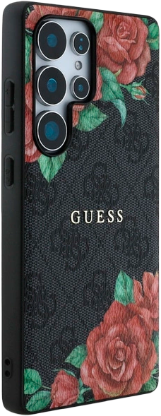 Etui Guess 4G Flowers Print Metal Classic Logo MagSafe do Samsung Galaxy S25 Ultra Black (3666339449278) - obraz 4
