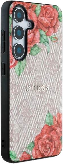 Панель Guess 4G Flowers Print Metal Classic Logo MagSafe для Samsung Galaxy S25 Pink (3666339449285) - зображення 4